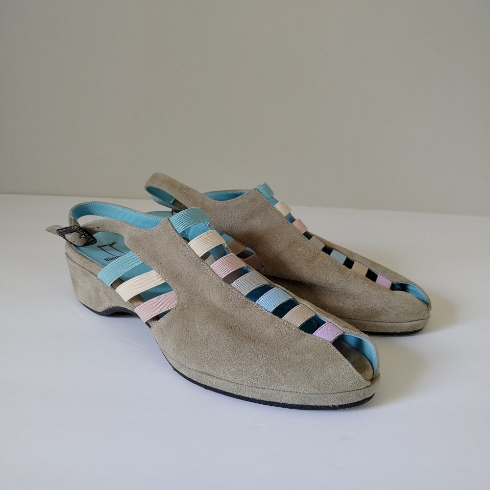 Thierry Rabotin Suede Wedge Sandals Pastel Elastic Details Size EU 36 US 5.5